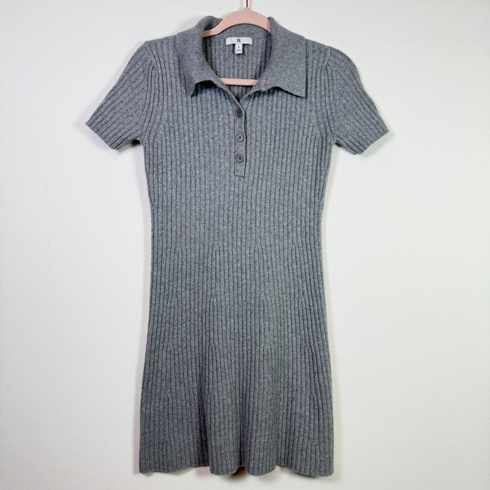 BANANA REPUBLIC Gray Ribbed‎ Polo Cashmere Blend Knit Mini Dress S